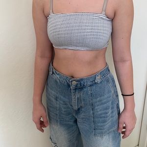 striped crop top lace up back